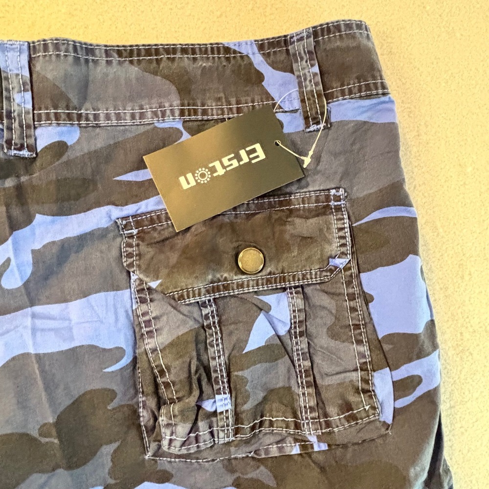 Erston Mens Blue Camo Cargo Shorts Multi Pocket Utility Streetwear NWT - Picture 8 of 14